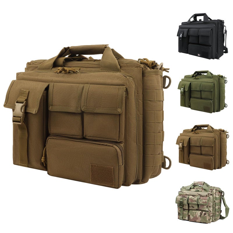 GES حقيبة رسائل تكتيكية مقاس 15.6 بوصة للرجال، حقيبة كمبيوتر عسكرية وحقيبة كتف للعمل، الكلية (كاكي) - Image 1